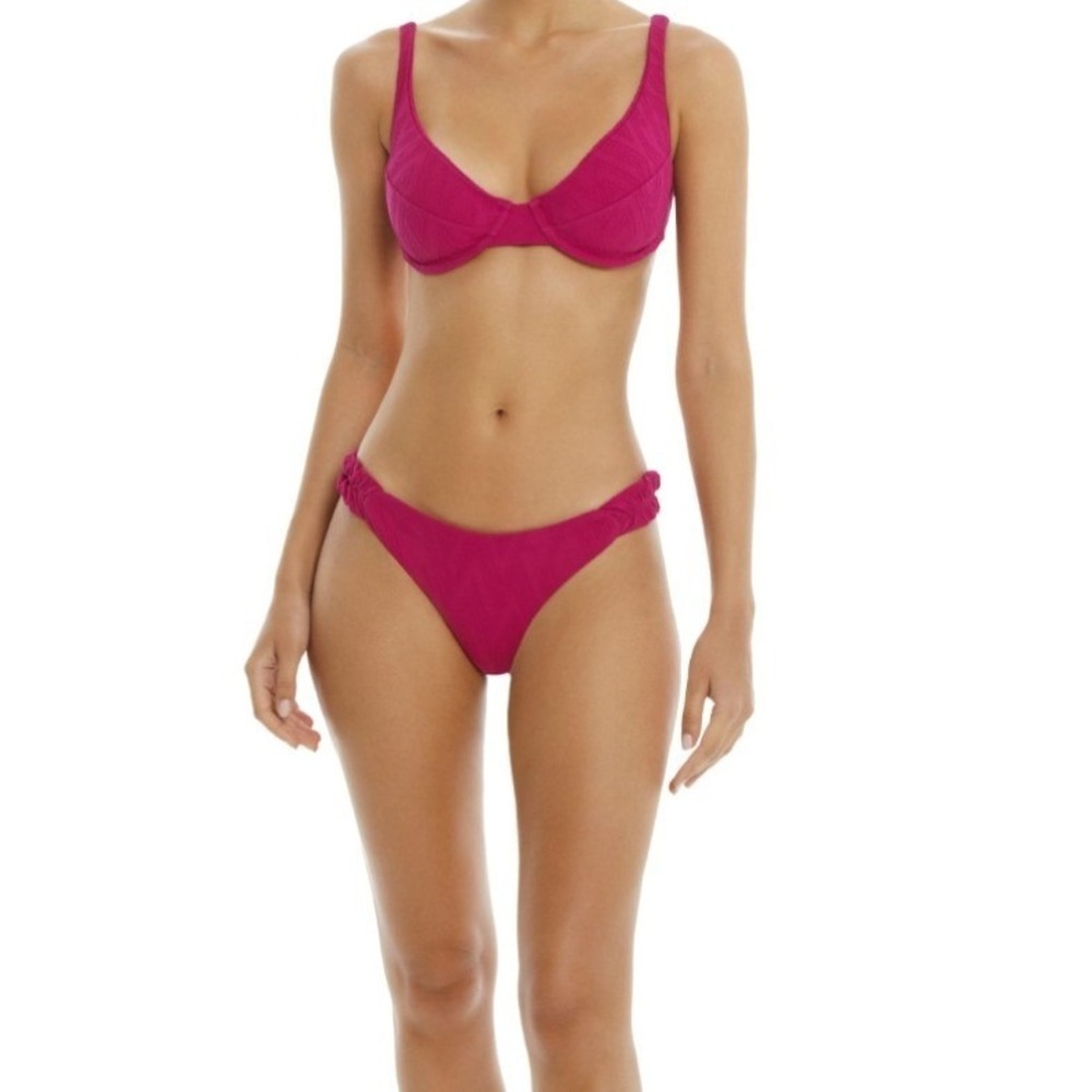 Cosita Linda Magenta Underwire Bikini Set XL High Waisted Textured‎ Swimsuit NEW
